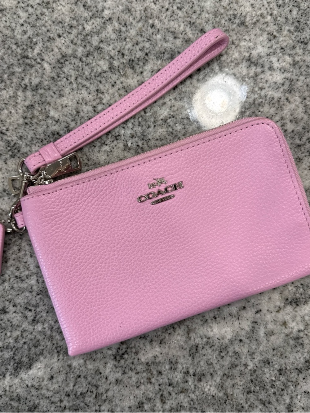 Coach Light Pink Pebble Leather Wristlet with Silver Hardware